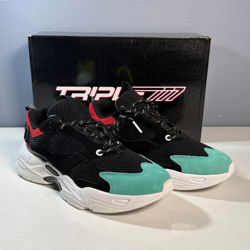 Triple 7 Black Biscay Sneakers Mens Size 7 Black Green Red New Chunky Dad Shoes